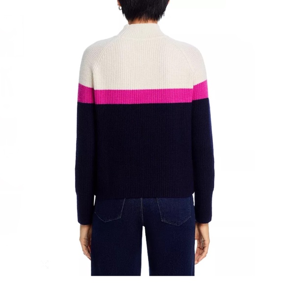 Luxurious 100% Cashmere Color Block Chevron Sweater By Aqua in Ivory / Pink/ Nav - Picture 3 of 6